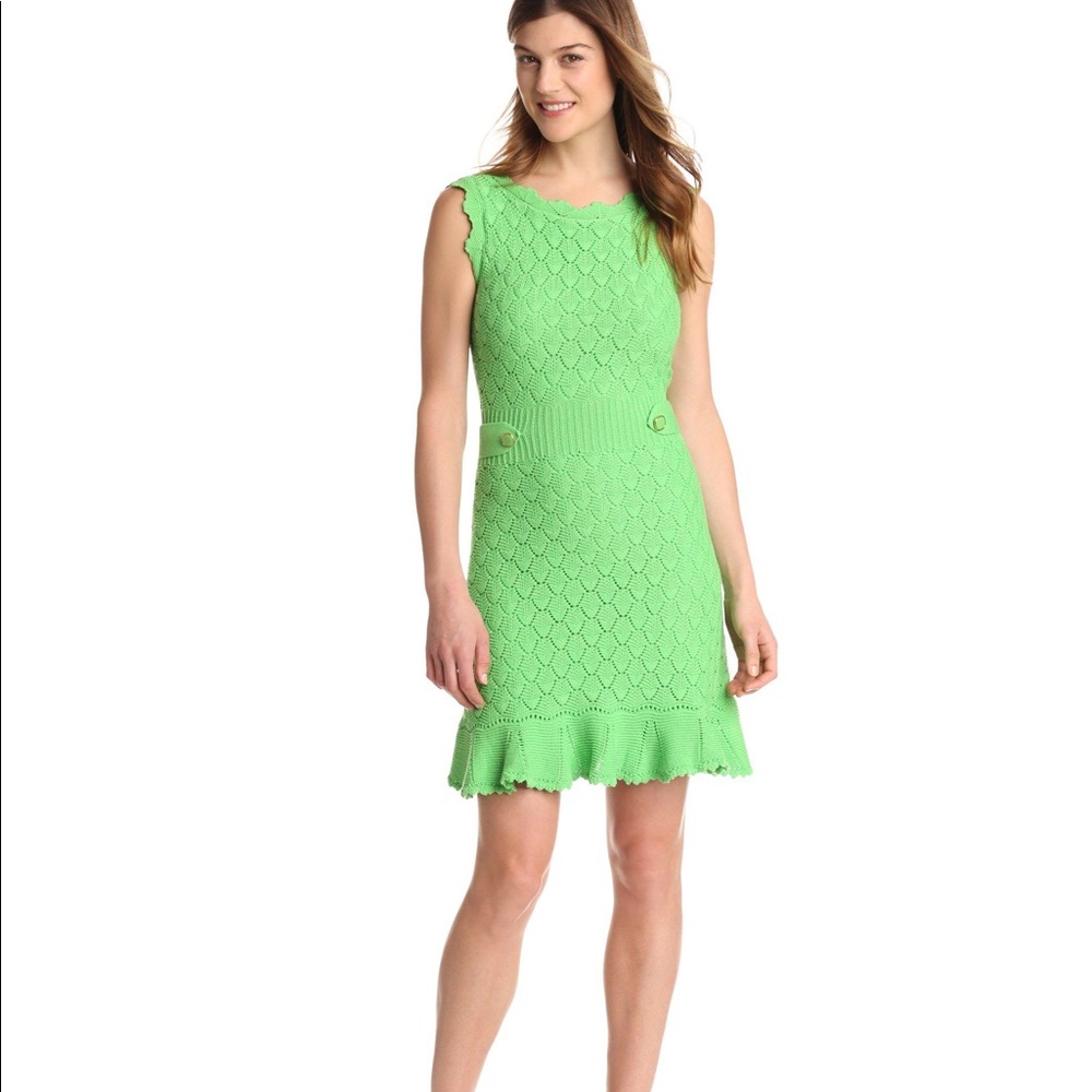 Lilly Pulitzer Villa Crocheted Sweater Dress 100% cotton Green Size L NWOT